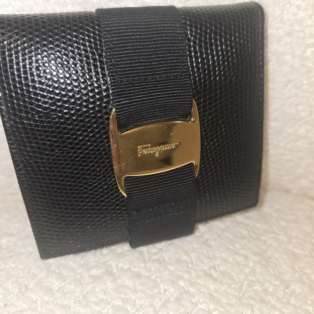 Salvatore Ferragamo Black Wallet with Gold Accent